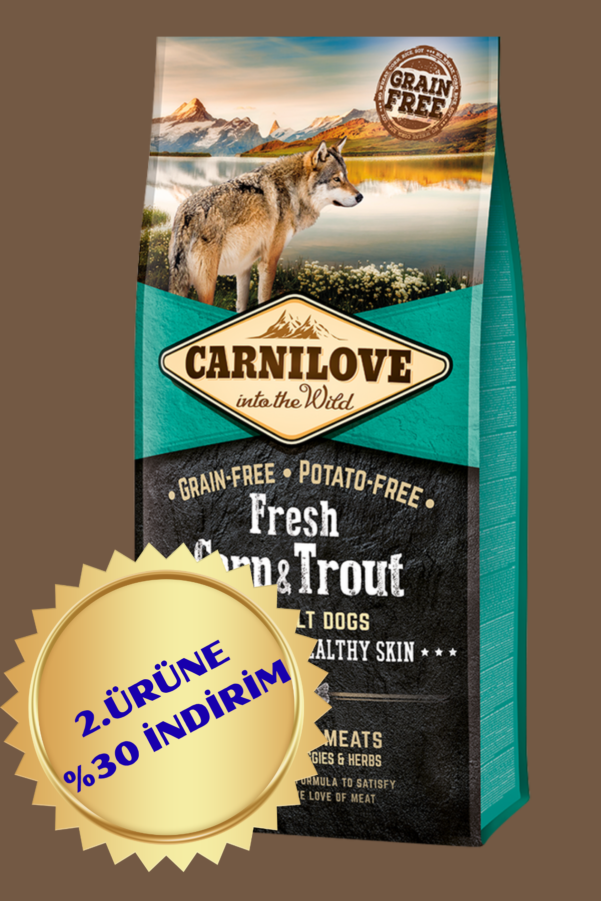 Balıklı Tahılsız Yetişkin Köpek Kuru Maması (Parlak Tüyler & Sağlıklı Cilt ) 12 kg