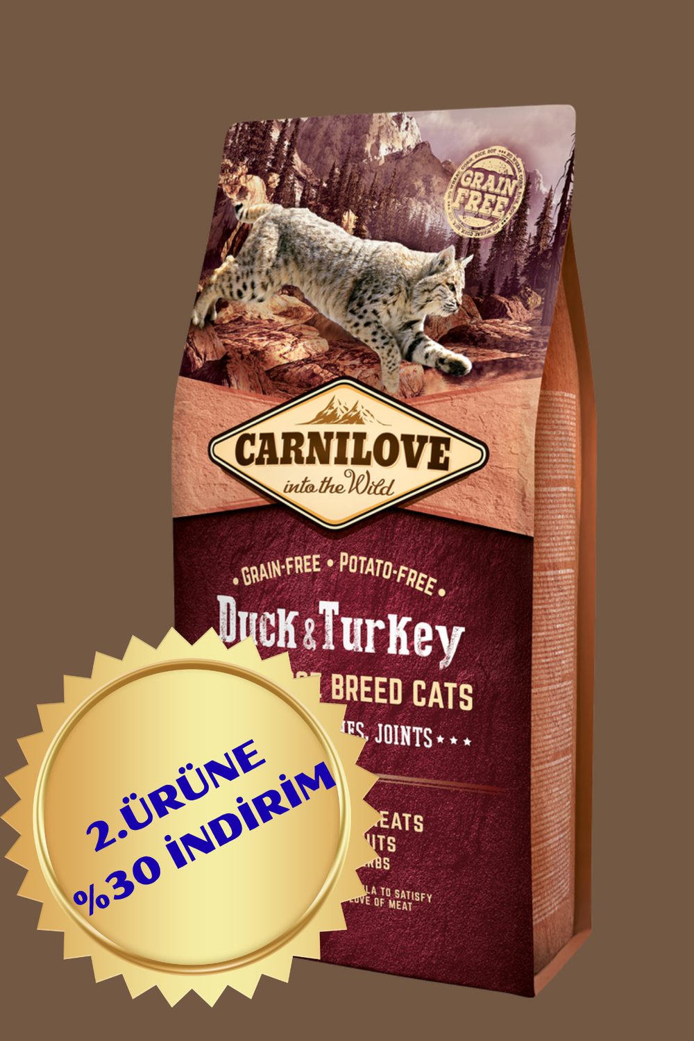 Ördekli & Hindili Tahılsız  İrı Irk Kedi  kuru Maması (Eklem, Kemik ve Kas Gelişimi Destekleyici ) 6 kg