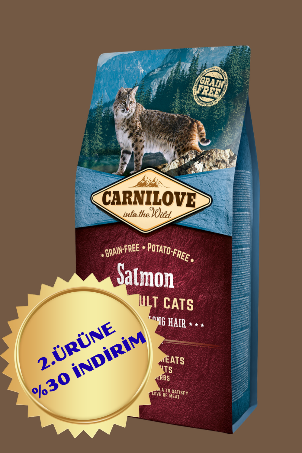 Somonlu Tahılsız Yetişkin Kedi Kuru Maması ( Hassas Sindirime Sahip ve Uzun Tüylü Kediler için ) 2 kg