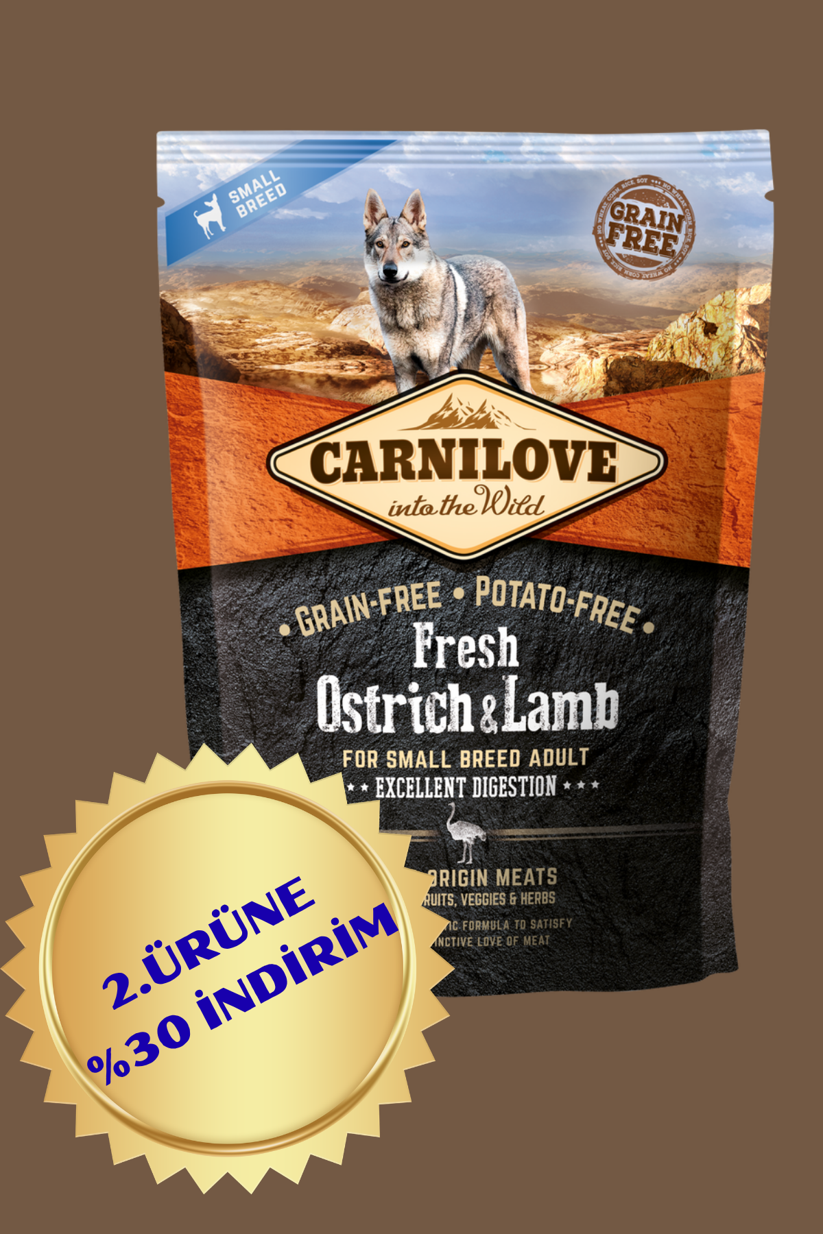 Deve Kuşu Etli & Kuzu Etli Tahılsız Küçük Irk Köpek için Kuru Mama ( Sindirim Sistemi Destekleyici ) 1,5 kg