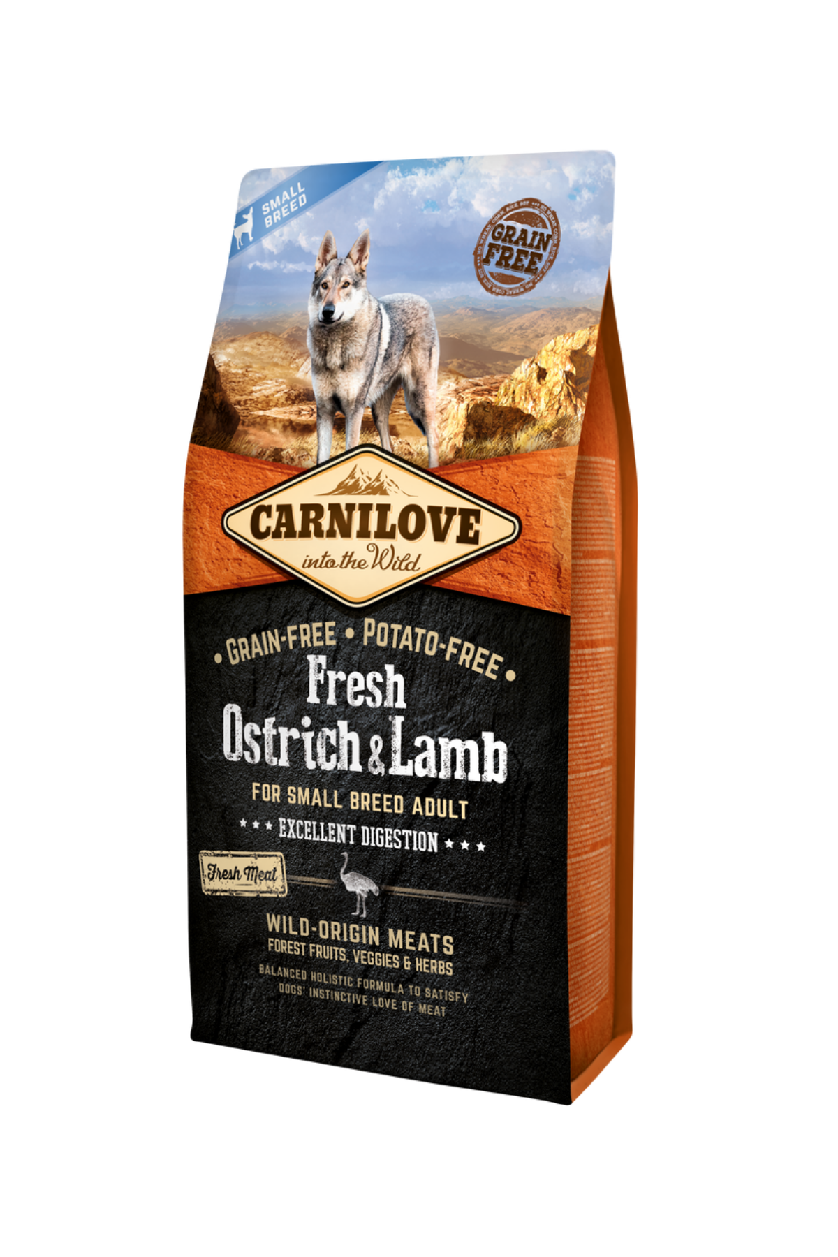 Deve Kuşu Etli & Kuzu Etli Tahılsız Küçük Irk Köpek için Kuru Mama ( Sindirim Sistemi Destekleyici ) 6 kg