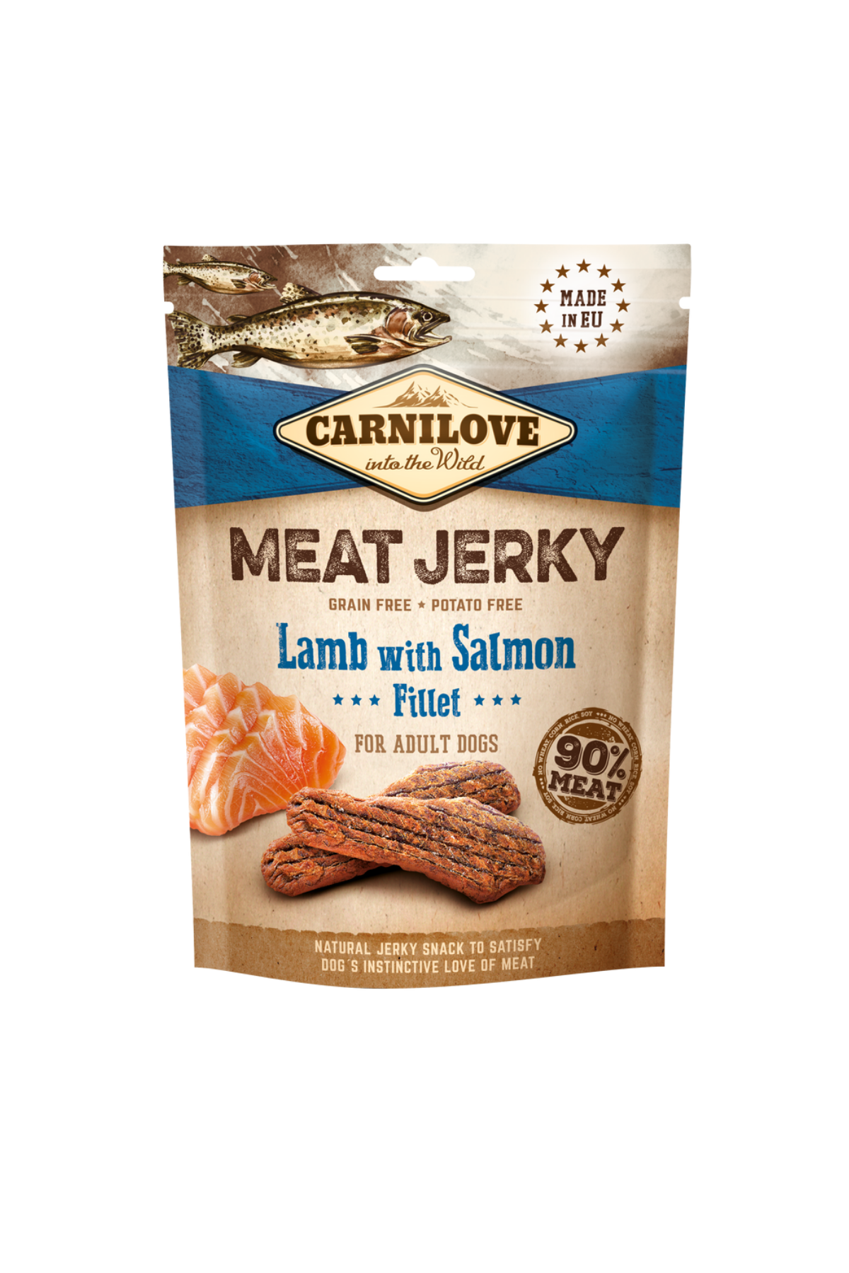 Kuzu Etli ve Somonlu Jerky Yetişkin Köpek Ödül Maması 100 gr