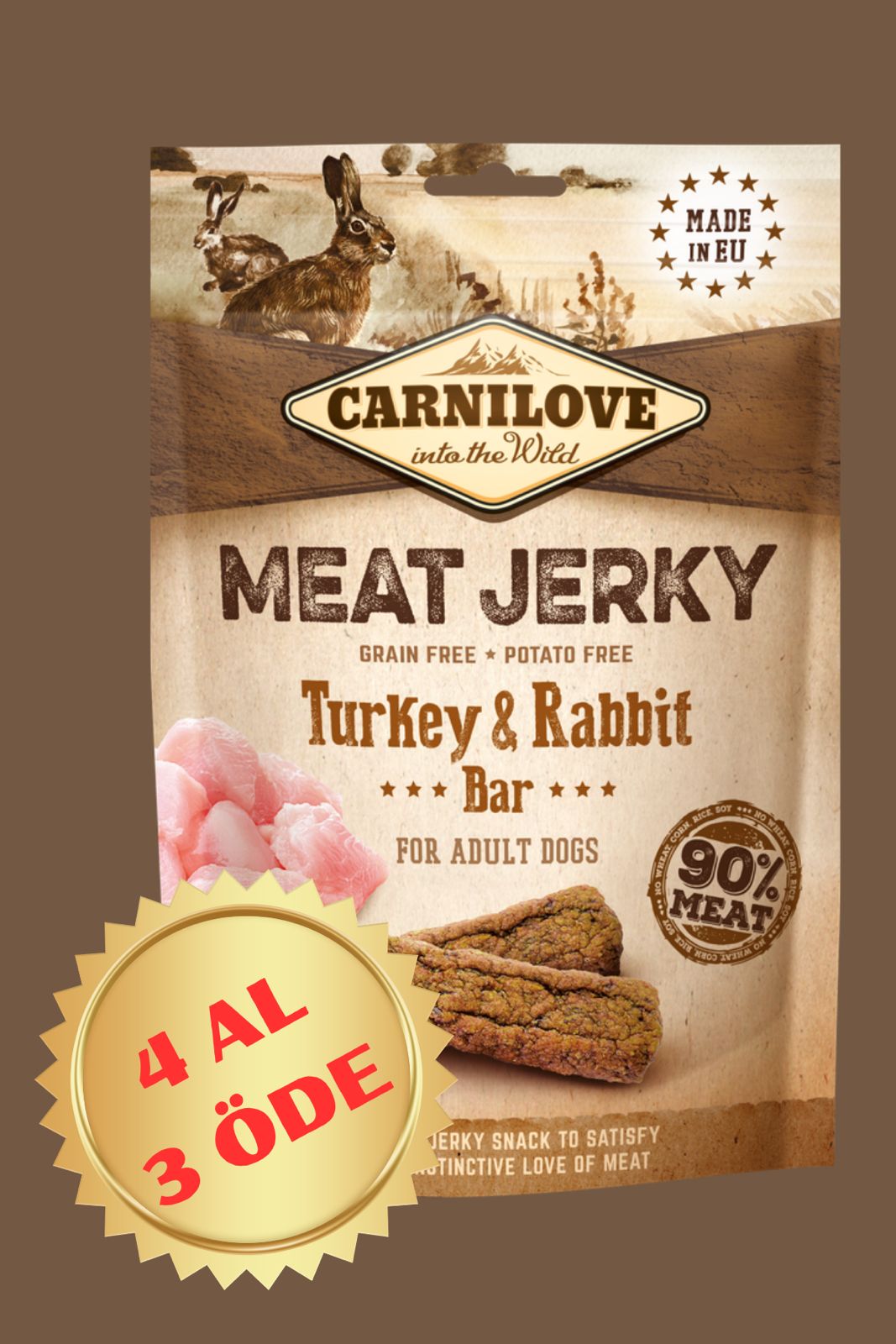 Hindili ve Tavşanlı Jerky Yetişkin Köpek Ödül Maması 100 gr