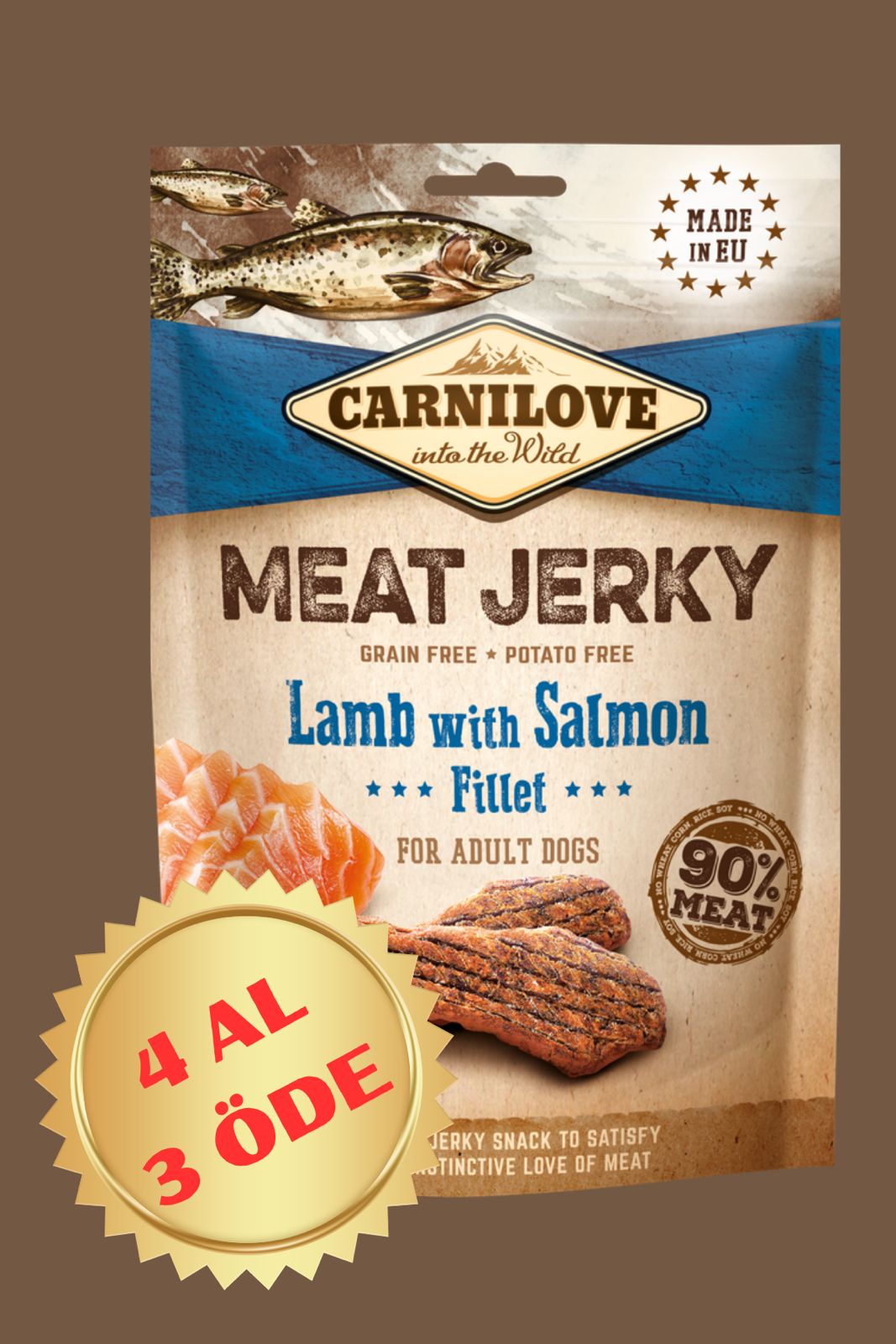 Kuzu Etli ve Somonlu Jerky Yetişkin Köpek Ödül Maması 100 gr